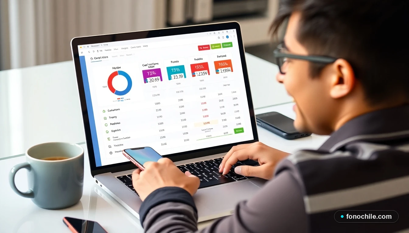 Persona en Chile comparando gráficos de precios de tarifas móviles en una laptop para encontrar la mejor oferta.