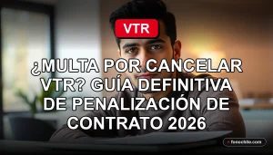 Hombre revisando contrato de servicios de internet y televisión VTR en su hogar, preocupado por posibles multas por cancelación anticipada.