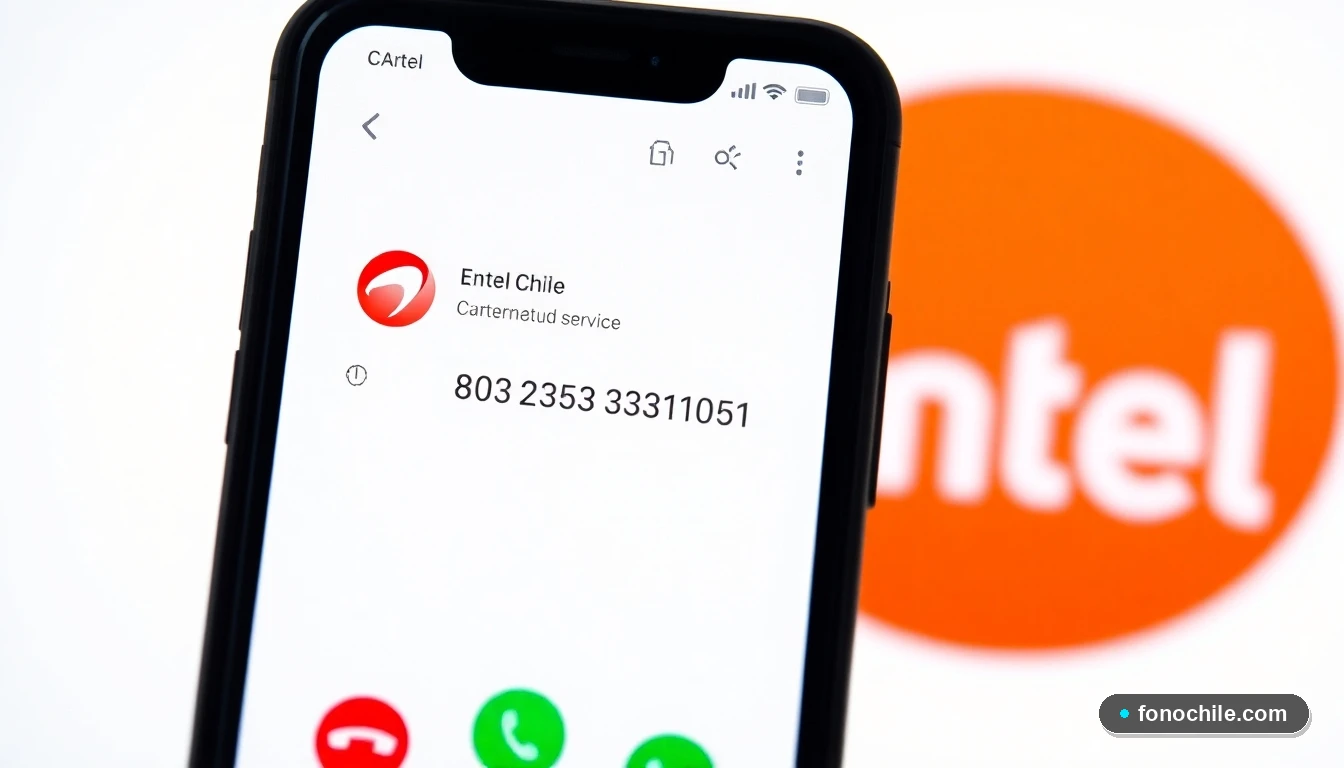 Teléfono de contacto de Entel Chile en pantalla de smartphone