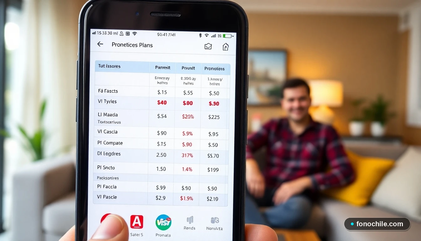 Comparación visual de ofertas y planes de telefonía móvil en Chile para ahorrar dinero.