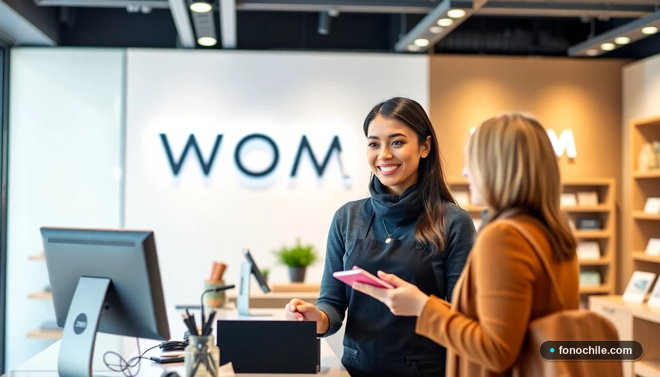 Atención al cliente en una oficina WOM moderna en Chile