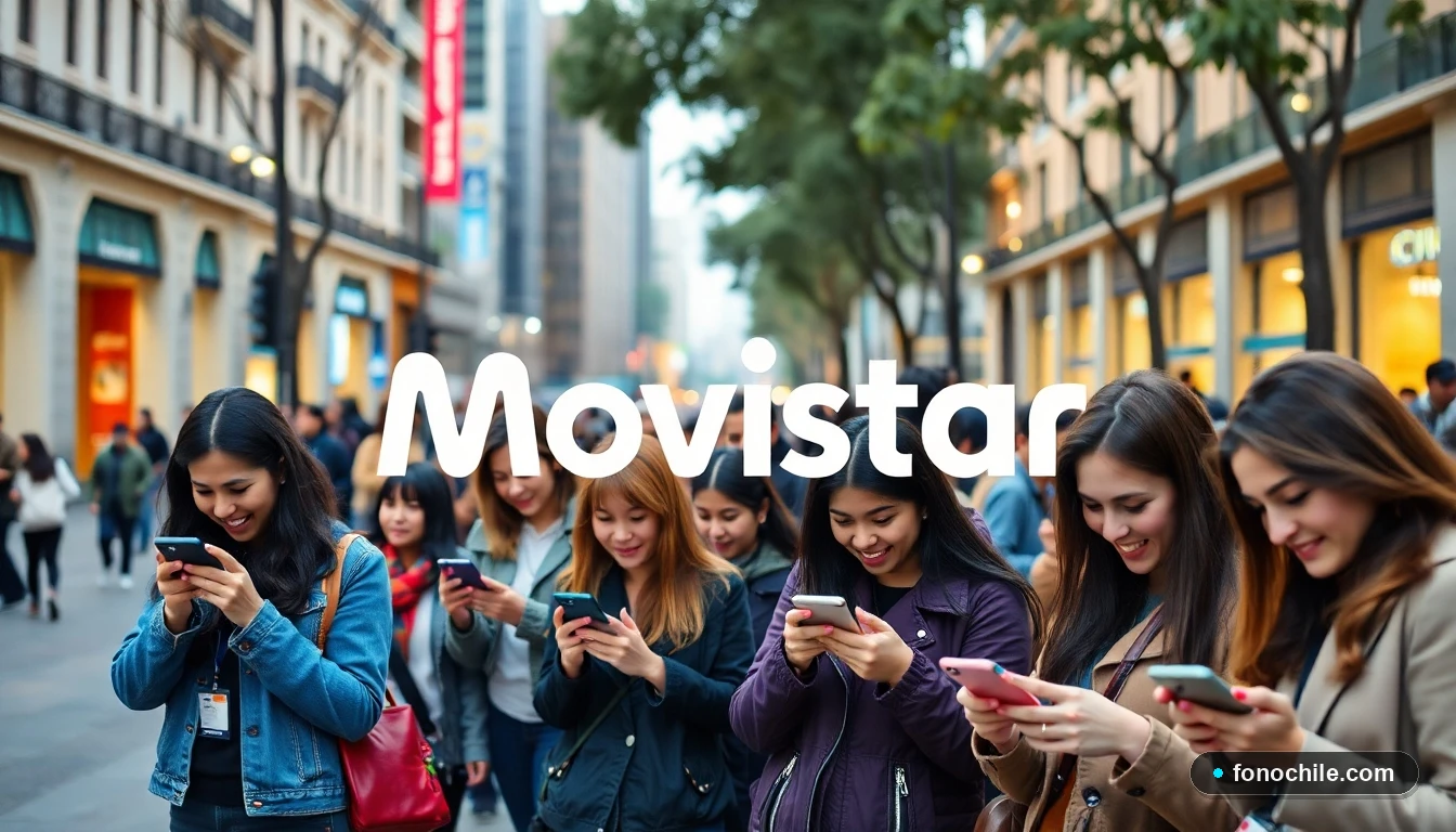 Familia y amigos usando sus celulares con cobertura Movistar Plan Para Todos en Chile