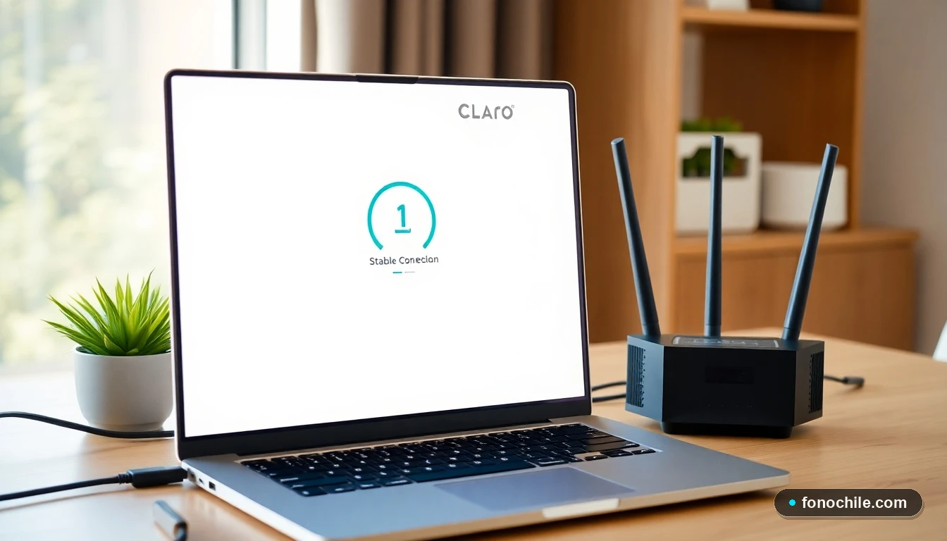 Hombre trabajando desde casa en Chile con conexión a internet ADSL de Claro en su laptop