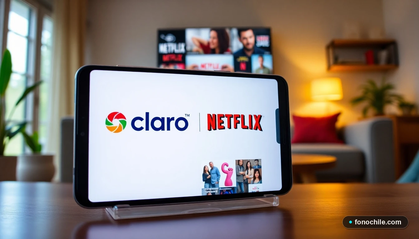 Pantalla de smartphone mostrando los logos de Claro y Netflix juntos en Chile