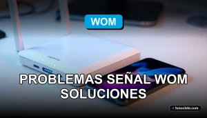 Soluciones para problemas de señal de internet WOM en Chile, gráficos abstractos en pantalla de laptop.