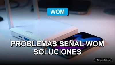 Soluciones para problemas de señal de internet WOM en Chile, gráficos abstractos en pantalla de laptop.