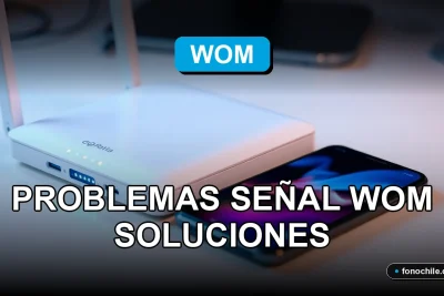 Soluciones para problemas de señal de internet WOM en Chile, gráficos abstractos en pantalla de laptop.