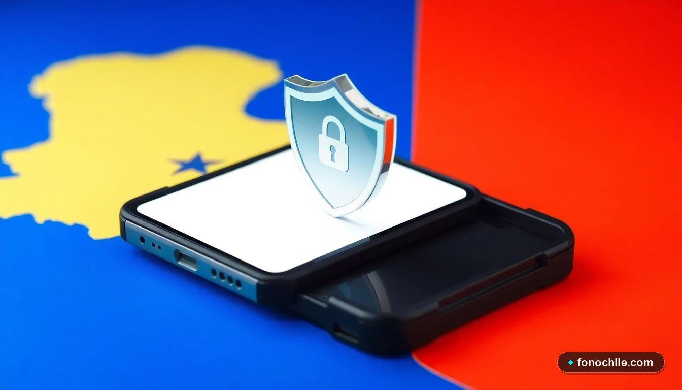 Smartphone con medidas de protección antirrobo en Chile, mostrando bloqueo de pantalla y seguridad digital.