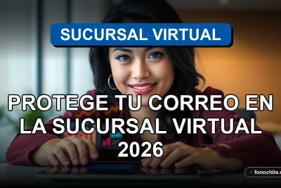 Una mujer latina sonríe con confianza mientras usa la Sucursal Virtual de su banco en una tablet, con gráficos abstractos en la pantalla.