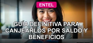 Mujer sonriente usando su teléfono móvil para canjear Puntos Entel por saldo y beneficios exclusivos.
