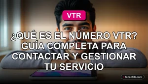 Hombre consultando el número de servicio al cliente de VTR en su teléfono inteligente, gestión de servicios de telecomunicaciones.