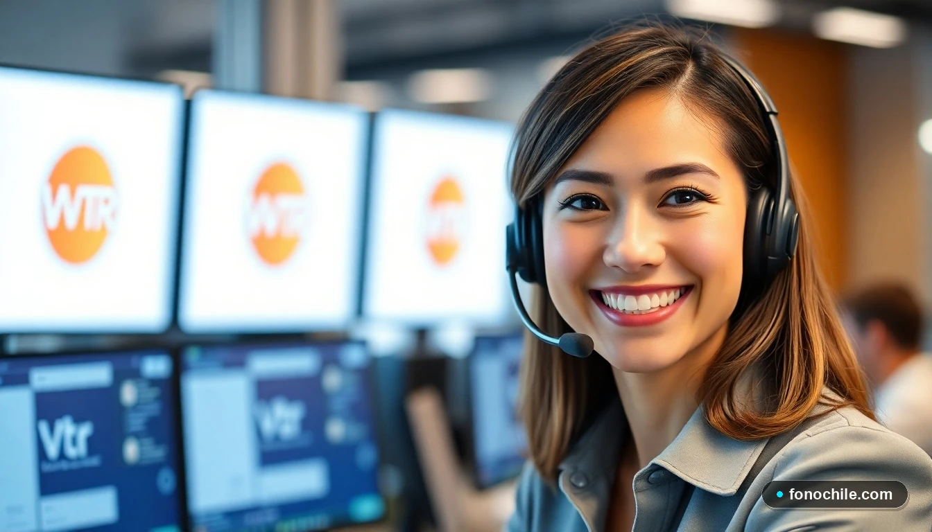 Representante de servicio al cliente VTR atendiendo llamada telefónica con sonrisa