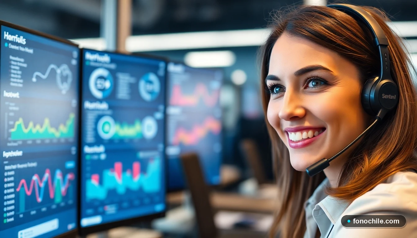Agente de soporte técnico Entel atendiendo consulta sobre fibra óptica en moderno call center