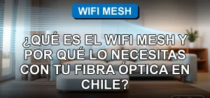 Sistema WiFi Mesh moderno en hogar chileno con fibra óptica, eliminando zonas sin cobertura.
