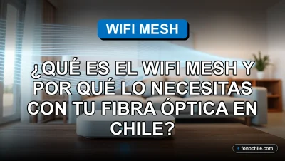 Sistema WiFi Mesh moderno en hogar chileno con fibra óptica, eliminando zonas sin cobertura.
