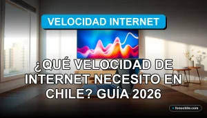 Guía para elegir la velocidad de internet en Chile 2026, comparativa fibra óptica y 5G en pantallas con gráficos abstractos.