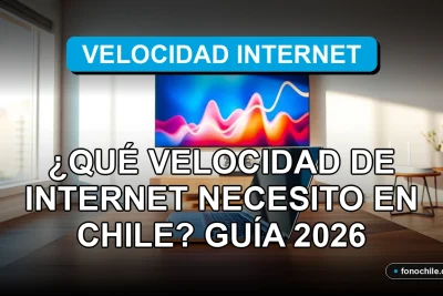 Guía para elegir la velocidad de internet en Chile 2026, comparativa fibra óptica y 5G en pantallas con gráficos abstractos.