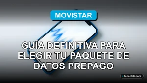 Guía para elegir paquete de datos prepago Movistar 2026 en Chile. Smartphone mostrando gráficos abstractos.
