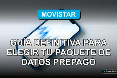 Guía para elegir paquete de datos prepago Movistar 2026 en Chile. Smartphone mostrando gráficos abstractos.
