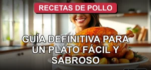 Receta fácil de pollo al horno con papas y romero, lista para servir en un plato blanco sobre una mesa de madera rústica.