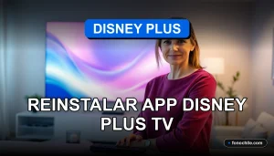 Persona reinstalando la aplicación de Disney Plus en su televisor inteligente en un hogar moderno.