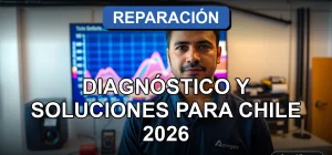 Técnico especializado en reparación de televisores realizando diagnóstico en Santiago, Chile.