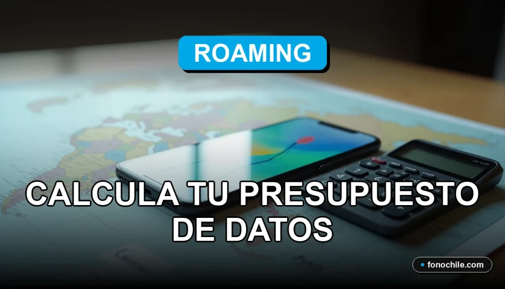 Una calculadora y un teléfono inteligente moderno sobre un mapa mundial, mostrando gráficos abstractos de datos para planificar roaming internacional.