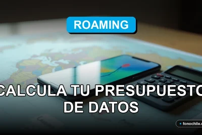 Una calculadora y un teléfono inteligente moderno sobre un mapa mundial, mostrando gráficos abstractos de datos para planificar roaming internacional.