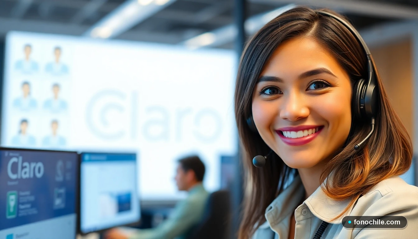 Agente de servicio al cliente Claro atendiendo a un usuario en Chile con amabilidad y eficiencia.