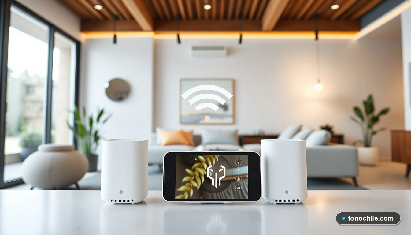 Sistema Wifi Malla moderno instalado en un hogar chileno, mostrando cobertura perfecta en toda la casa.