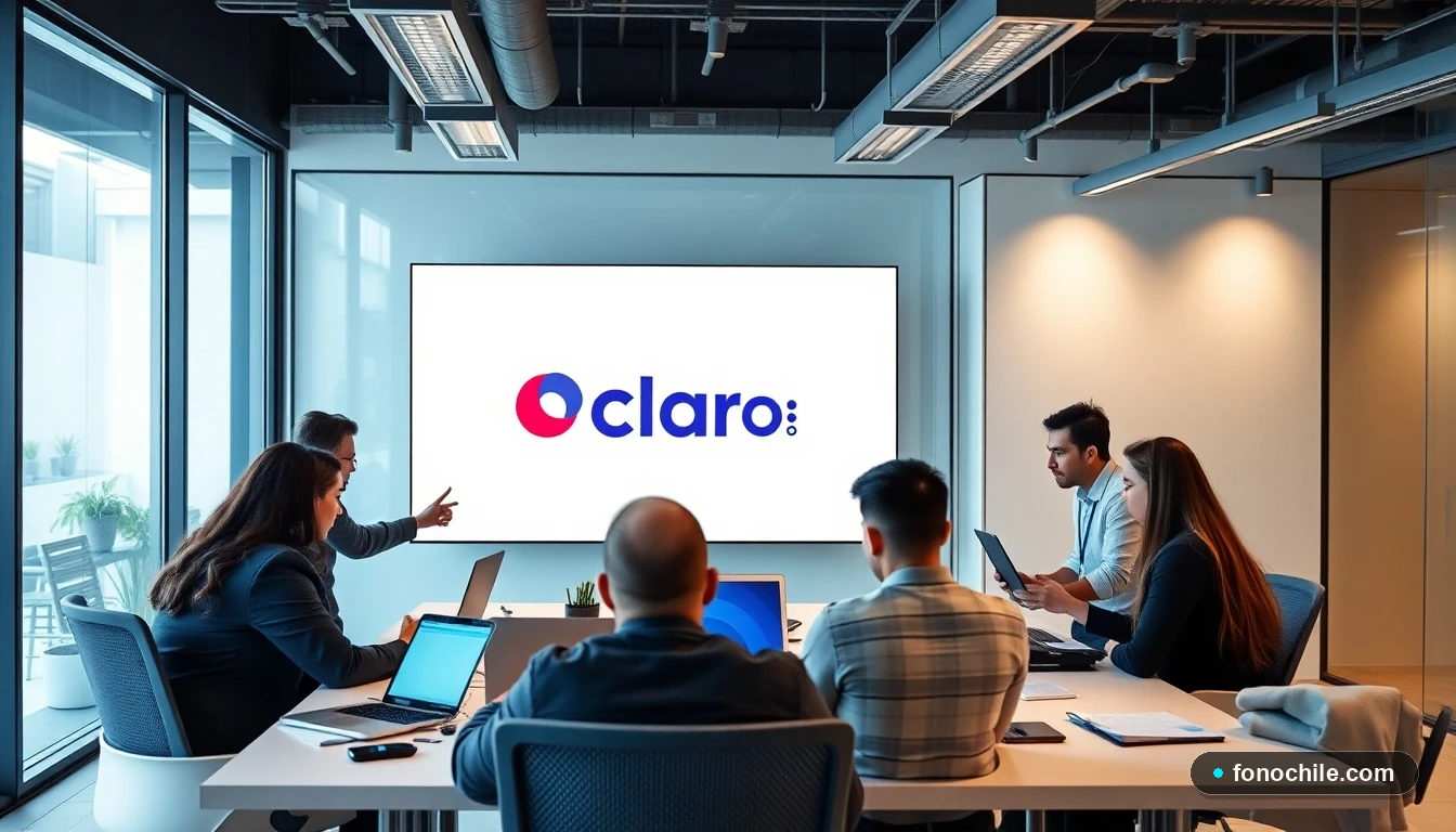 Profesionales chilenos utilizando soluciones digitales Claro Empresas en una oficina moderna