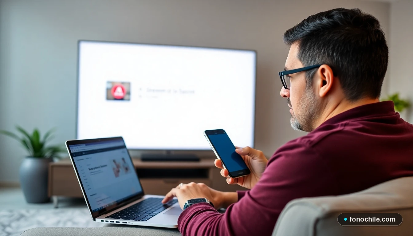 Persona en Chile solucionando un problema técnico de Zapping TV desde su computador y celular