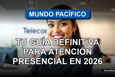 Mujer de Mundo Pacífico sonriendo en sucursal moderna, representando atención al cliente cercana y profesional en Chile.