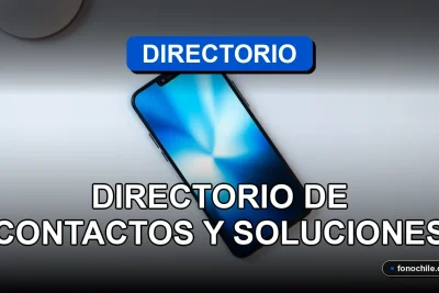 Directorio de contactos telefónicos de empresas chilenas en pantalla de teléfono inteligente moderno sobre escritorio de oficina.