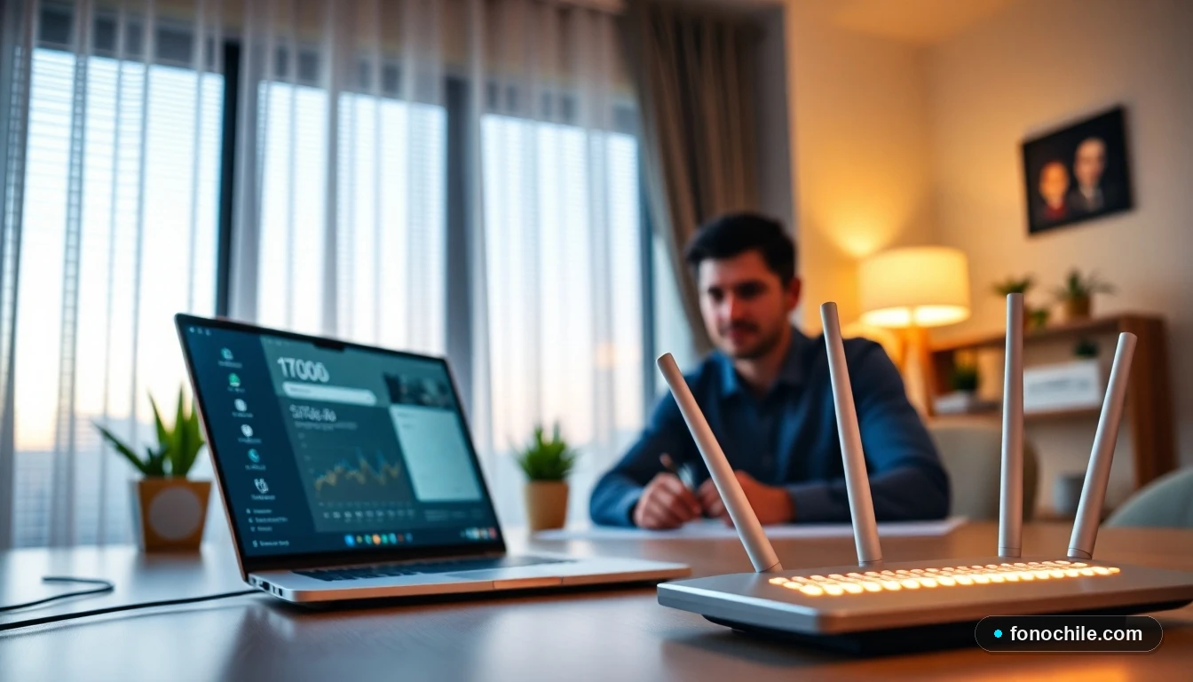 Persona trabajando desde casa en Chile con videollamada estable y conexión a internet de fibra óptica