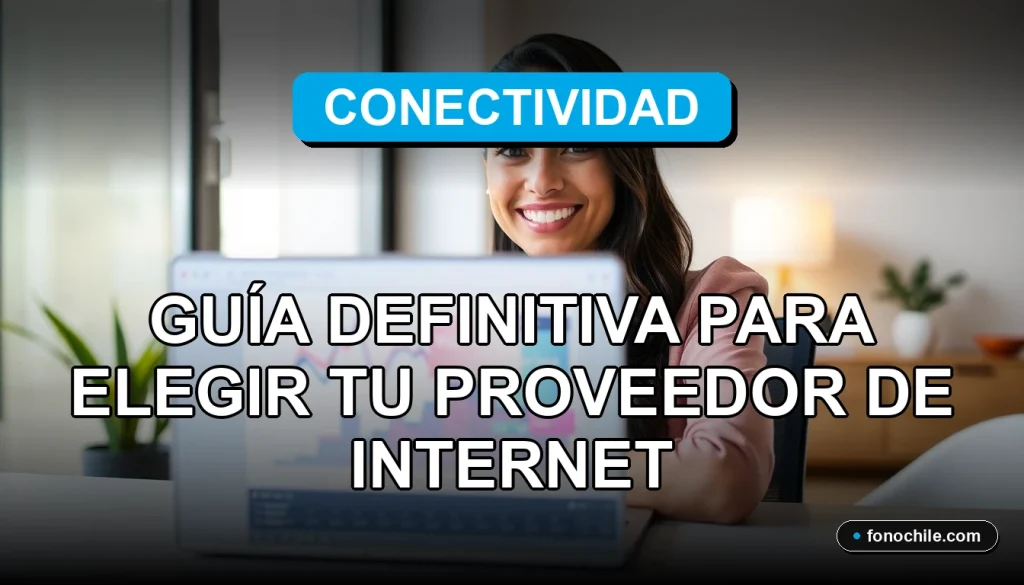 Una mujer latina sonriendo mientras trabaja desde casa con un laptop en un escritorio moderno, pantalla muestra gráficos abstractos de colores, concepto de teletrabajo y proveedor de internet en Chile 2026.
