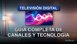 Guía completa de canales y tecnología de Televisión Digital para Chile en 2026, mostrando una moderna configuración de entretenimiento en el hogar.