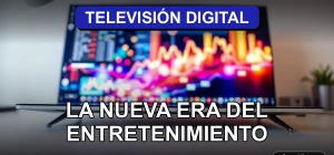Televisión digital chilena 2026 mostrando gráficos abstractos en una pantalla plana moderna.