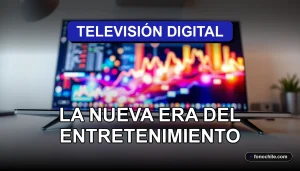 Televisión digital chilena 2026 mostrando gráficos abstractos en una pantalla plana moderna.