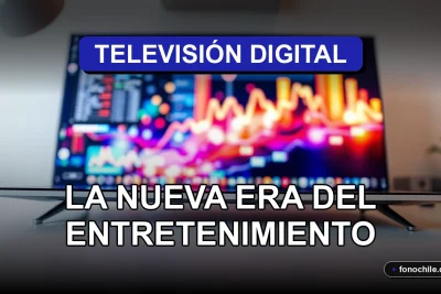 Televisión digital chilena 2026 mostrando gráficos abstractos en una pantalla plana moderna.