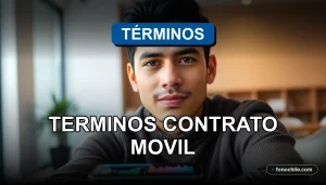 Contrato de teléfono móvil con términos y condiciones legales sobre fondo de oficina moderna