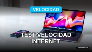 Prueba de velocidad de internet en un entorno moderno con gráficos abstractos en pantalla
