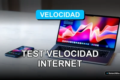 Prueba de velocidad de internet en un entorno moderno con gráficos abstractos en pantalla