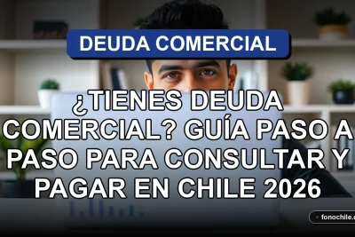 Hombre consultando deuda comercial en Chile usando un computador portátil con gráficos abstractos en la pantalla.