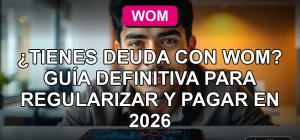 Persona revisando su deuda con WOM en un teléfono móvil, mostrando gráficos abstractos de colores en la pantalla.