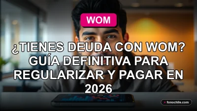 Persona revisando su deuda con WOM en un teléfono móvil, mostrando gráficos abstractos de colores en la pantalla.