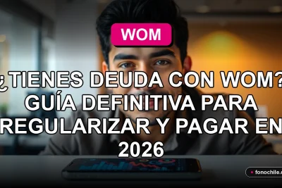 Persona revisando su deuda con WOM en un teléfono móvil, mostrando gráficos abstractos de colores en la pantalla.