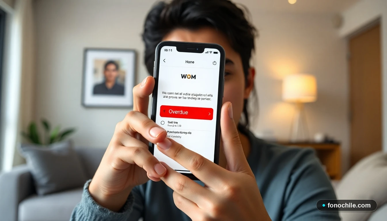 Persona en Chile revisando una boleta WOM con deuda en su teléfono móvil