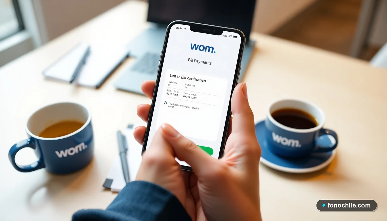 Persona pagando su boleta WOM desde la aplicación móvil en su teléfono inteligente