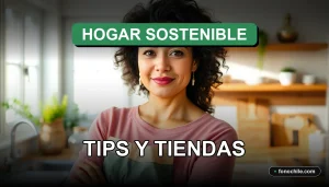 Guía de hogar sostenible en Chile con productos ecológicos en una mesa de madera reciclada.